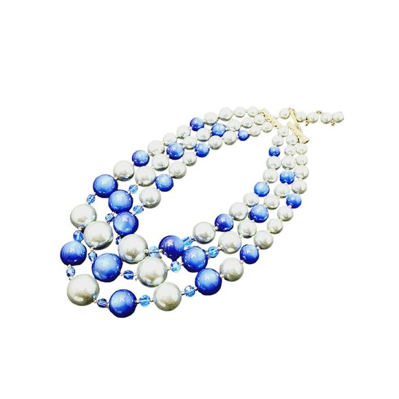 Vintage Crystal And Rhinestone 3 Strand Bib Necklace (A1877) - Picture 4 of 6